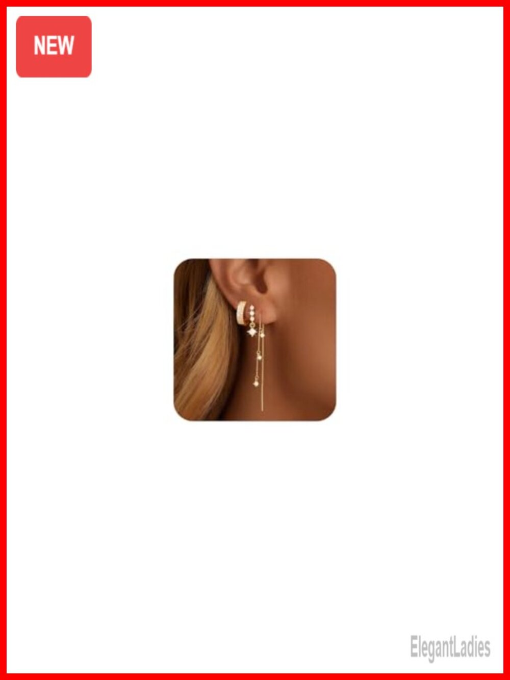 14K Gold Plated Threader Chain Earrings for Women Cubic Zirconia Dangle Set